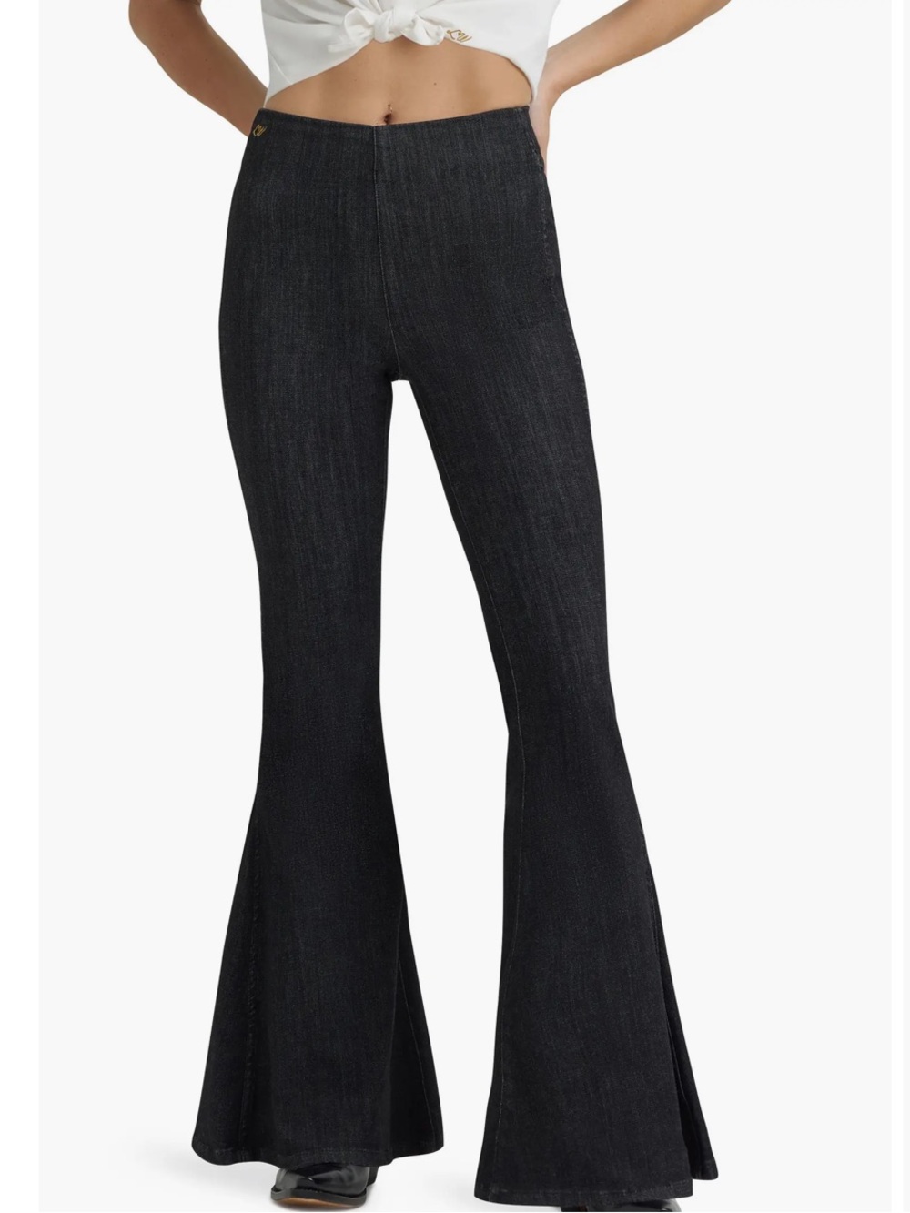 Wrangler Black High-Rise Flared Wide-Leg Jeans